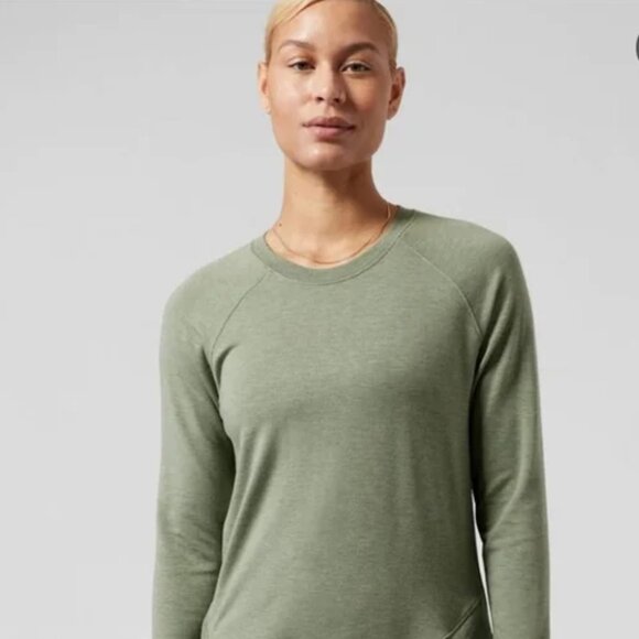 Athleta Light Green Crew Neck Pullover Cotton Sweater Size L - Picture 1 of 5